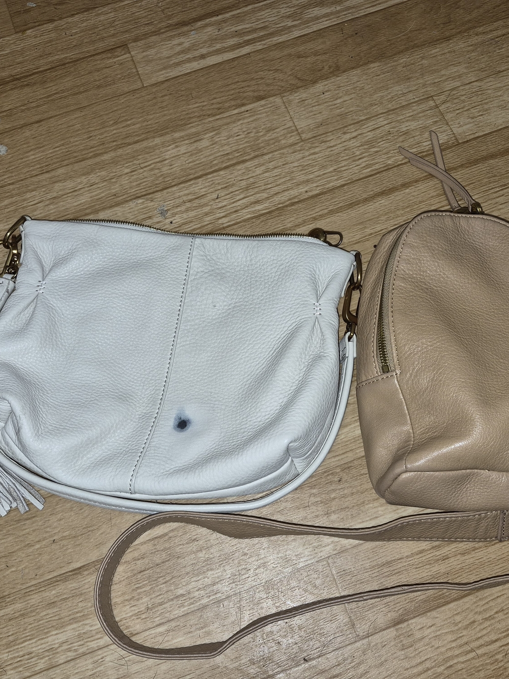 HOBO White and Tan Leather Shoulder Bag/Crossbody Lot with Gold Hardware
